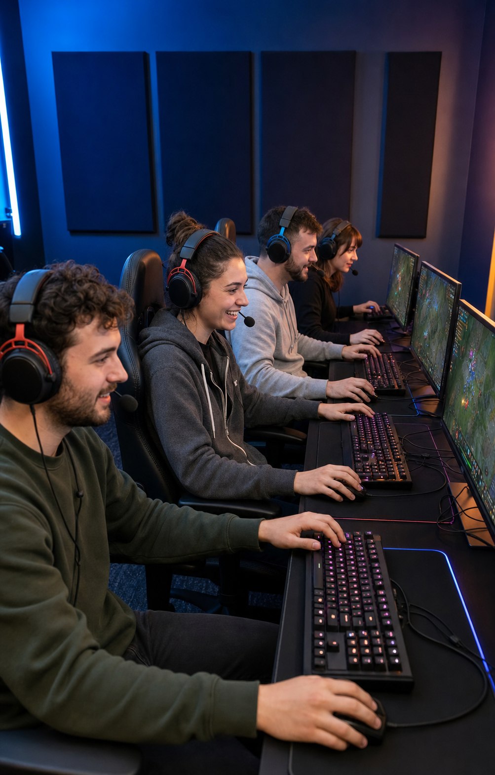 Quatre membres de l’association AziluM Gaming jouent ensemble sur PC