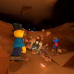 Quatre joueurs explorent une caverne dans Pratfall